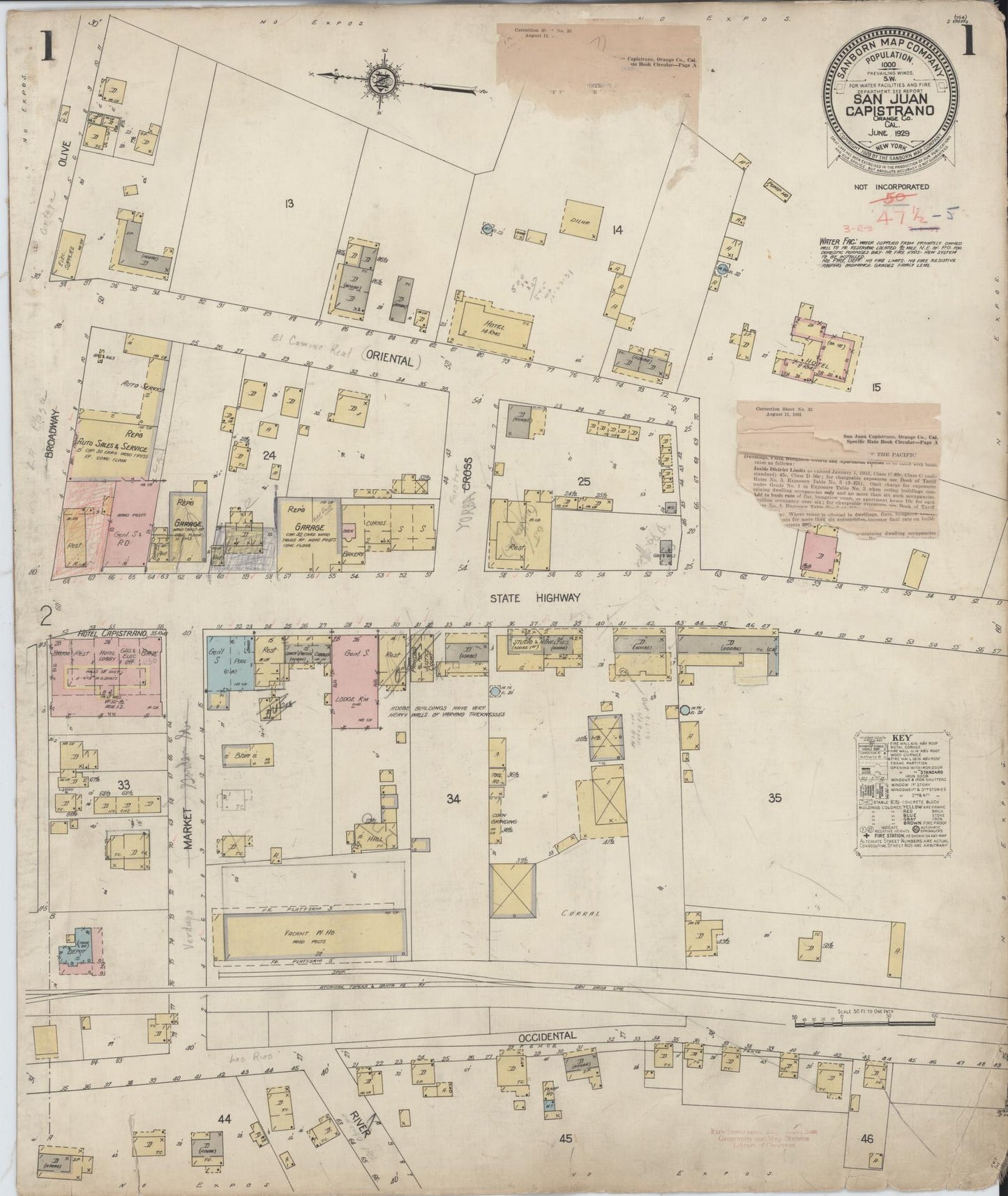 Sanborn Fire Insurance Map from San Juan Bautista, San Benito County, California (1929), Sheet #0001 - Complete Map Set gallery image, historic Sanborn map, vintage wall art, California California