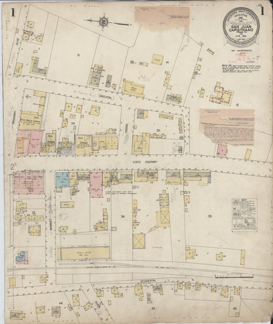 Sanborn Fire Insurance Map from San Juan Bautista, San Benito County, California (1929), Sheet #0001 - Complete Map Set gallery image, historic Sanborn map, vintage wall art, California California