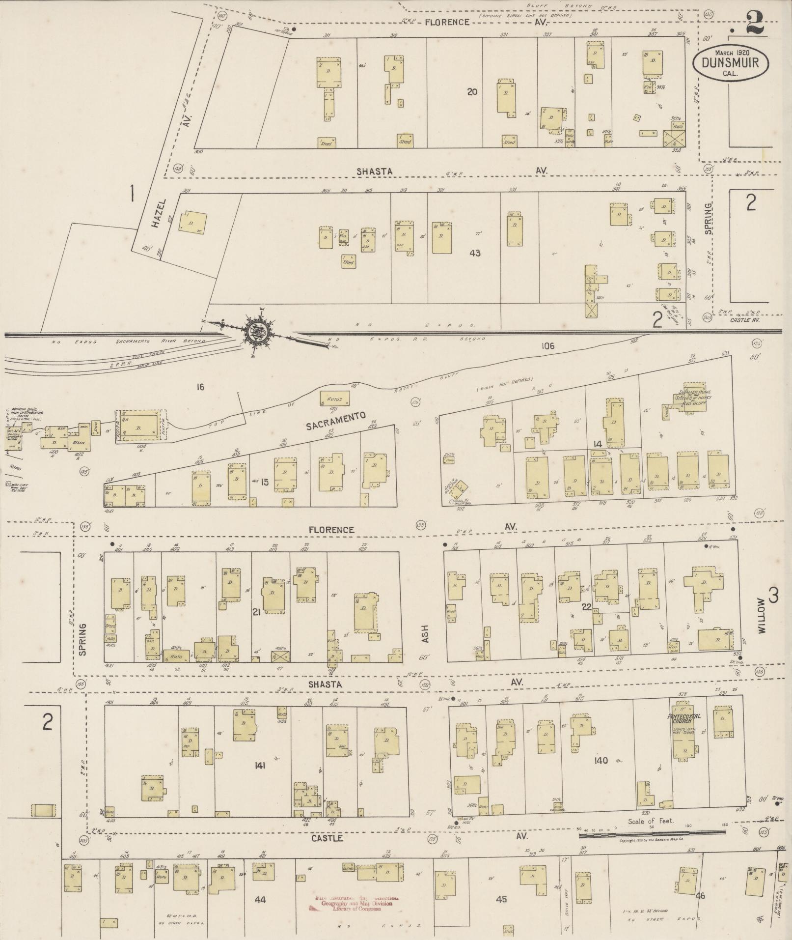 Sanborn Fire Insurance Map from Dunsmuir, Siskiyou County, California (1920), Sheet #0002 - Historic Sanborn Fire Insurance Map Print, vintage old map wall art, antique decor, genealogy gift, California California map