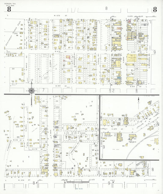 Sanborn Fire Insurance Map from Borger, Hutchinson County, Texas (1940), Sheet #0008 - Historic Sanborn Fire Insurance Map Print, vintage old map wall art, antique decor, genealogy gift, Texas Texas map