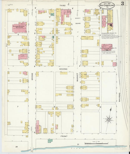 Sanborn Fire Insurance Map from New Cumberland, Cumberland County, Pennsylvania (1908), Sheet #0003 - Historic Sanborn Fire Insurance Map Print, vintage old map wall art, antique decor, genealogy gift, Pennsylvania Pennsylvania map