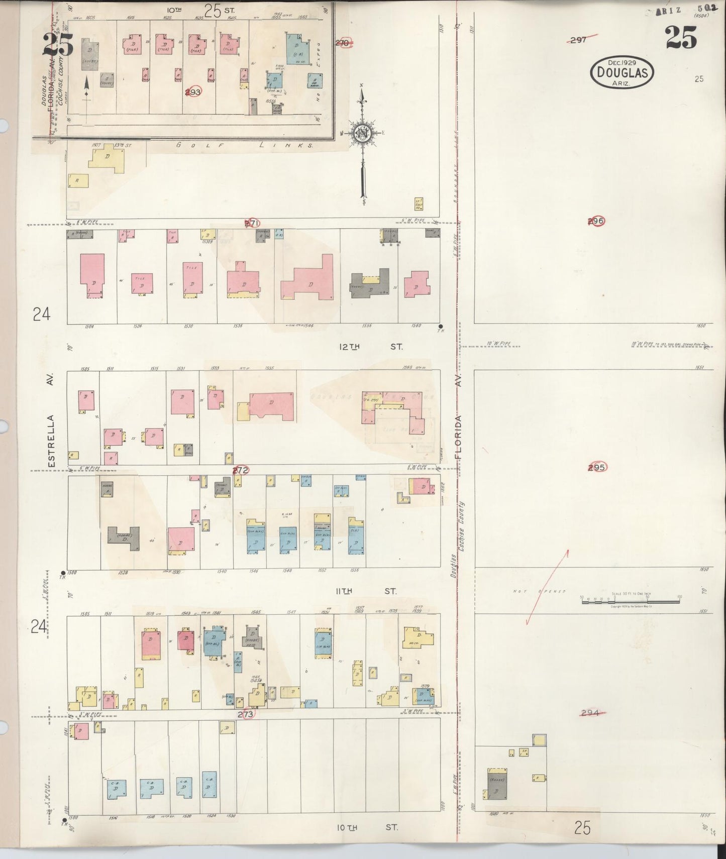 Sanborn Fire Insurance Map from Douglas, Cochise County, Arizona (1947), Sheet #0025 - Complete Map Set gallery image, historic Sanborn map, vintage wall art, Arizona Arizona