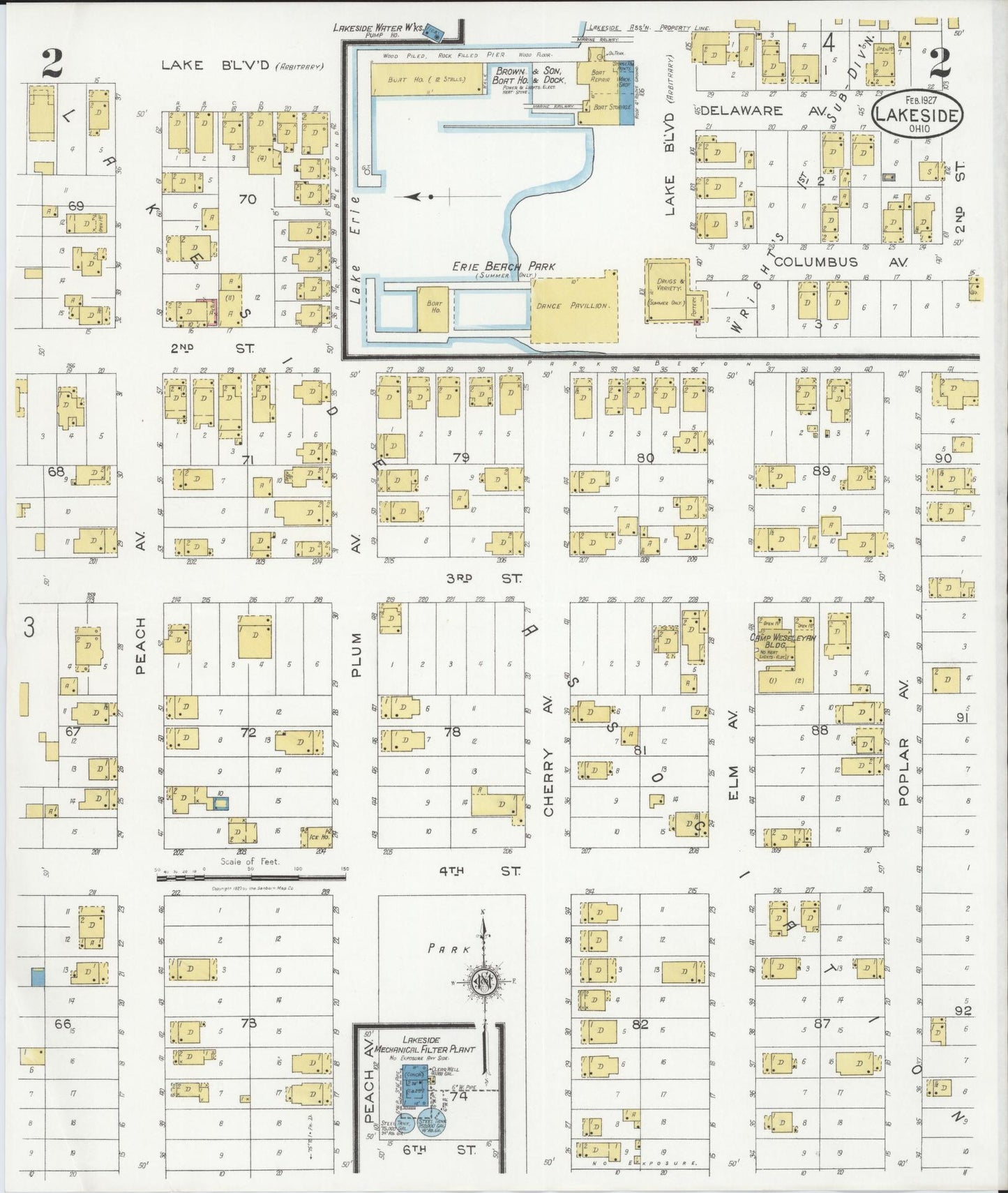 Sanborn Fire Insurance Map from Lakeside, Ottawa County, Ohio (1927), Sheet #0002 - Historic Sanborn Fire Insurance Map Print, vintage old map wall art, antique decor, genealogy gift, Ohio Ohio map