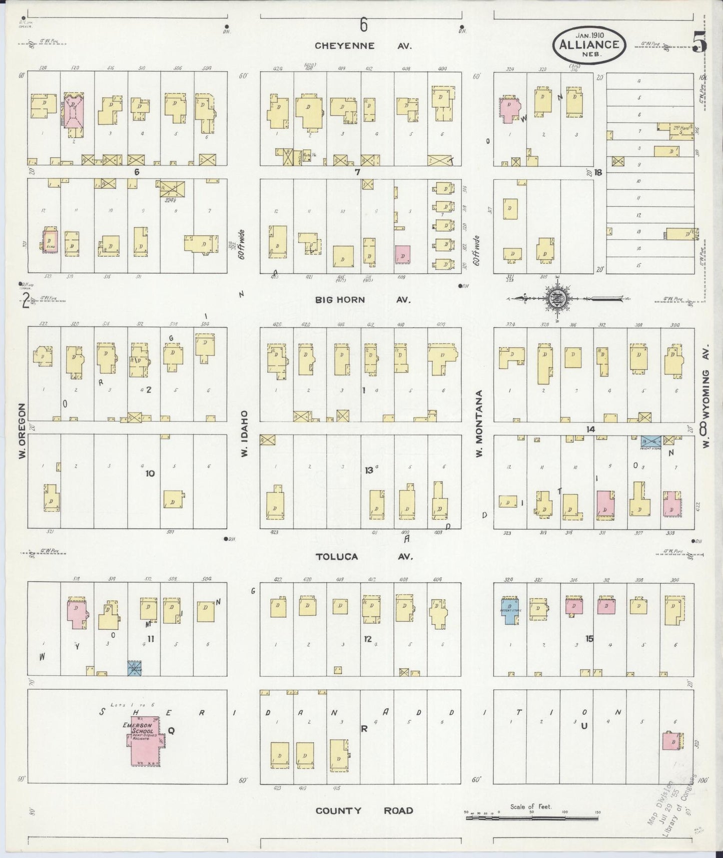 Sanborn Fire Insurance Map from Alliance, Box Butte County, Nebraska (1910), Sheet #0005 - Historic Sanborn Fire Insurance Map Print, vintage old map wall art, antique decor, genealogy gift, Nebraska Nebraska map