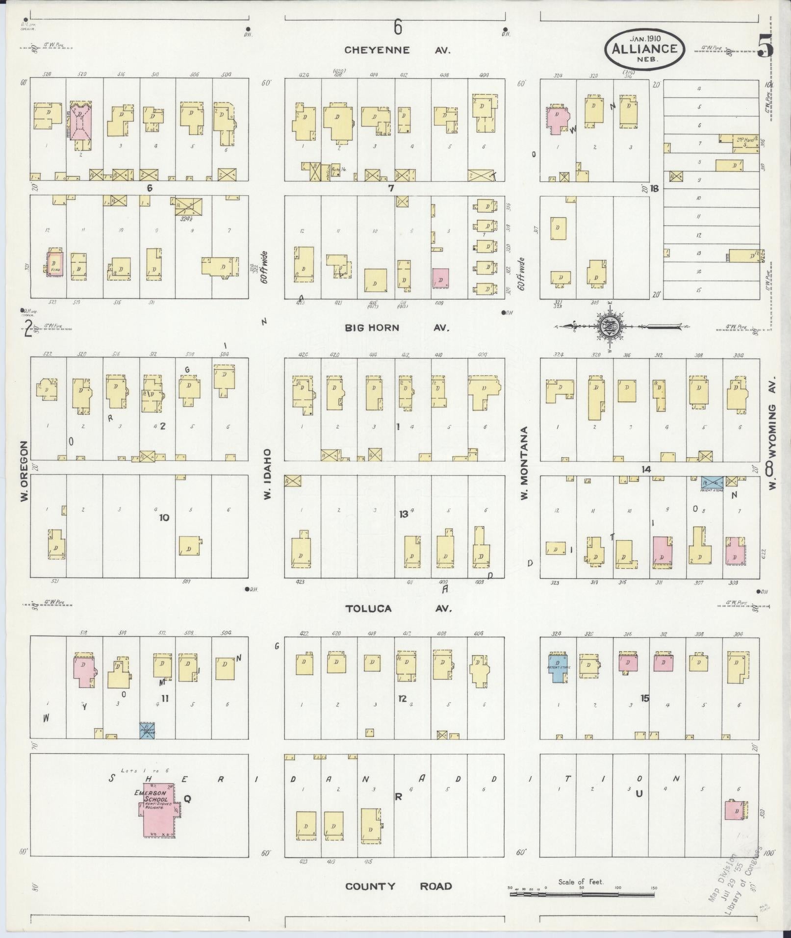 Sanborn Fire Insurance Map from Alliance, Box Butte County, Nebraska (1910), Sheet #0005 - Historic Sanborn Fire Insurance Map Print, vintage old map wall art, antique decor, genealogy gift, Nebraska Nebraska map