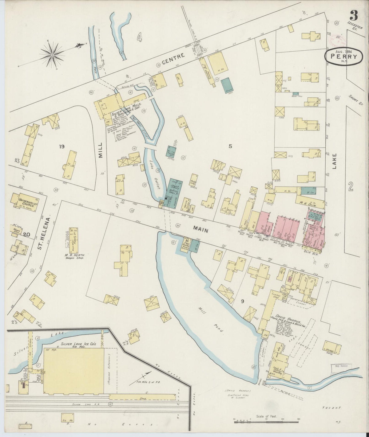Sanborn Fire Insurance Map from Perry, Wyoming County, New York (1894), Sheet #0003 - Complete Map Set gallery image, historic Sanborn map, vintage wall art, Perry Wyoming