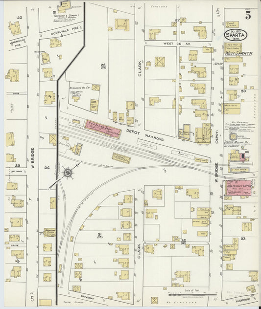 Sanborn Fire Insurance Map from Sparta, White County, Tennessee (1921), Sheet #0005 - Historic Sanborn Fire Insurance Map Print, vintage old map wall art, antique decor, genealogy gift, Tennessee Tennessee map