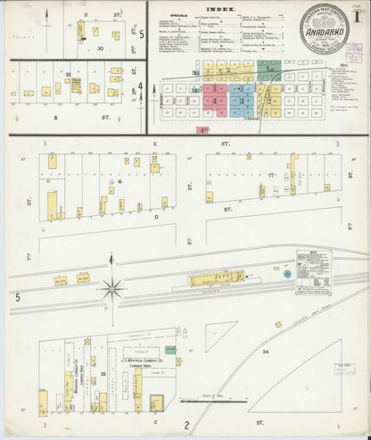 Sanborn Fire Insurance Map from Anadarko, Caddo County, Oklahoma (1902), Sheet #0001 - Complete Map Set gallery image, historic Sanborn map, vintage wall art, Oklahoma Oklahoma