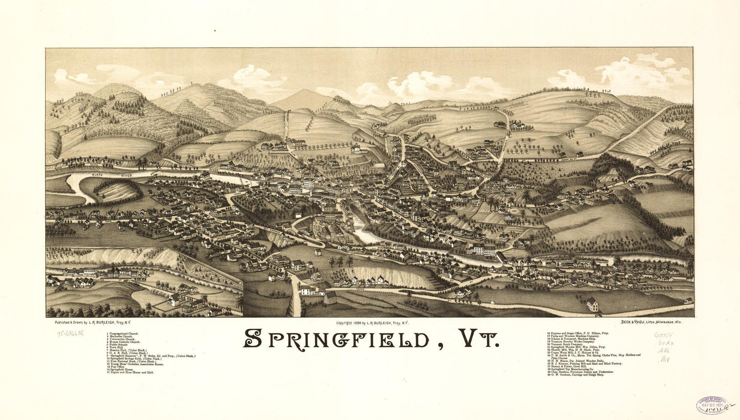 Springfield, Vt. (1886) – Historic Bird’s-Eye View Panorama Print