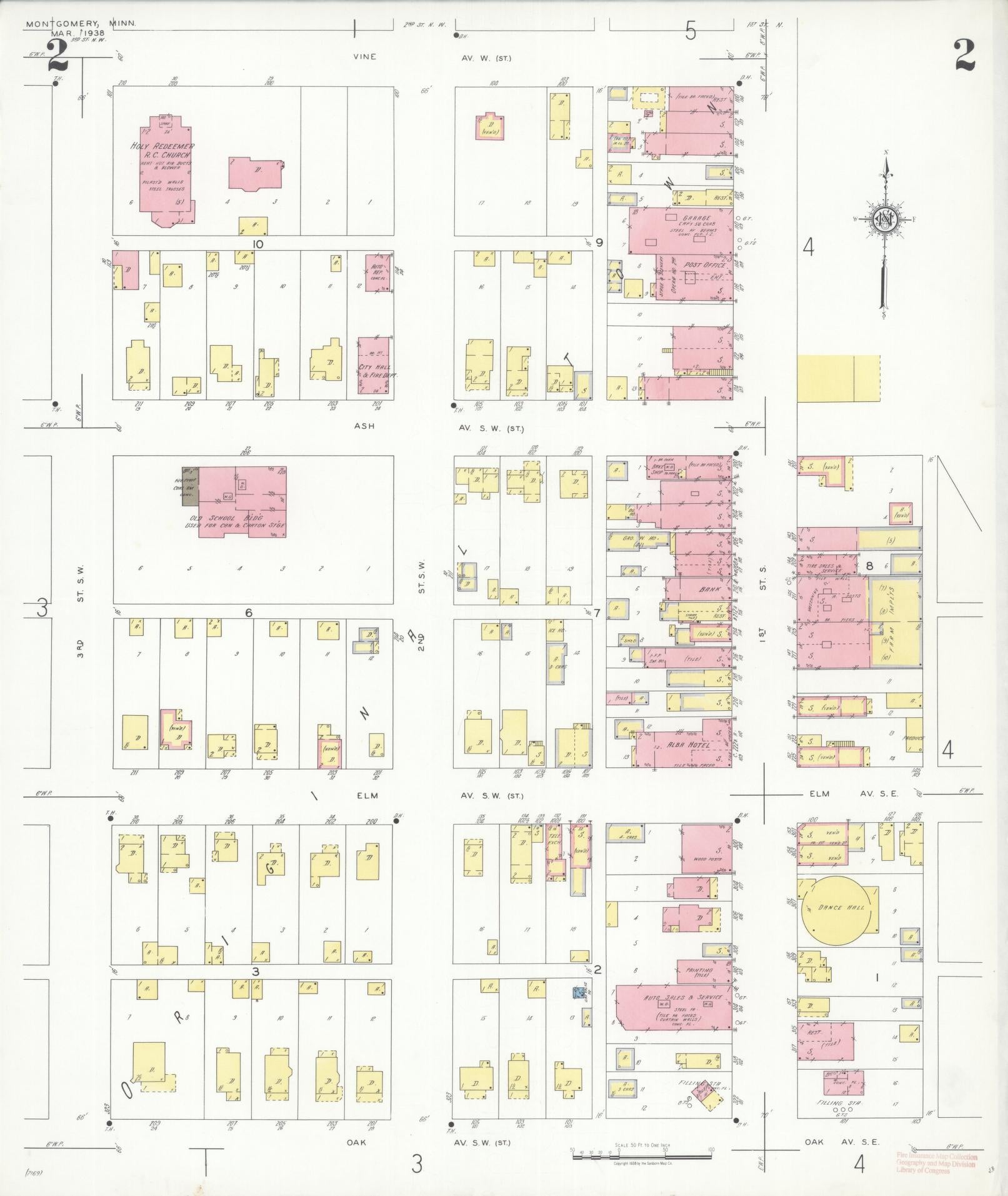 Sanborn Fire Insurance Map from Montgomery, Le Sueur  County, Minnesota (1938), Sheet #0002 - Complete Map Set gallery image, historic Sanborn map, vintage wall art, Minnesota Minnesota