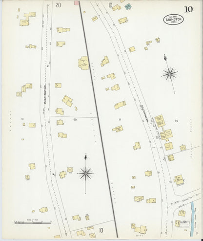 Sanborn Fire Insurance Map from Abington, Plymouth County, Massachusetts (1907), Sheet #0010 - Historic Sanborn Fire Insurance Map Print, vintage old map wall art, antique decor, genealogy gift, Massachusetts Massachusetts map