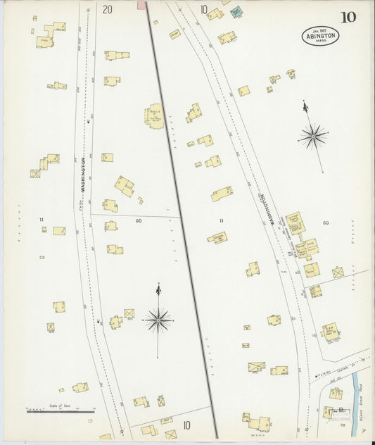 Sanborn Fire Insurance Map from Abington, Plymouth County, Massachusetts (1907), Sheet #0010 - Historic Sanborn Fire Insurance Map Print, vintage old map wall art, antique decor, genealogy gift, Massachusetts Massachusetts map