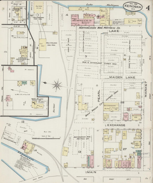 Sanborn Fire Insurance Map from Kenosha, Kenosha County, Wisconsin (1886), Sheet #0004 - Historic Sanborn Fire Insurance Map Print, vintage old map wall art, antique decor, genealogy gift, Wisconsin Wisconsin map