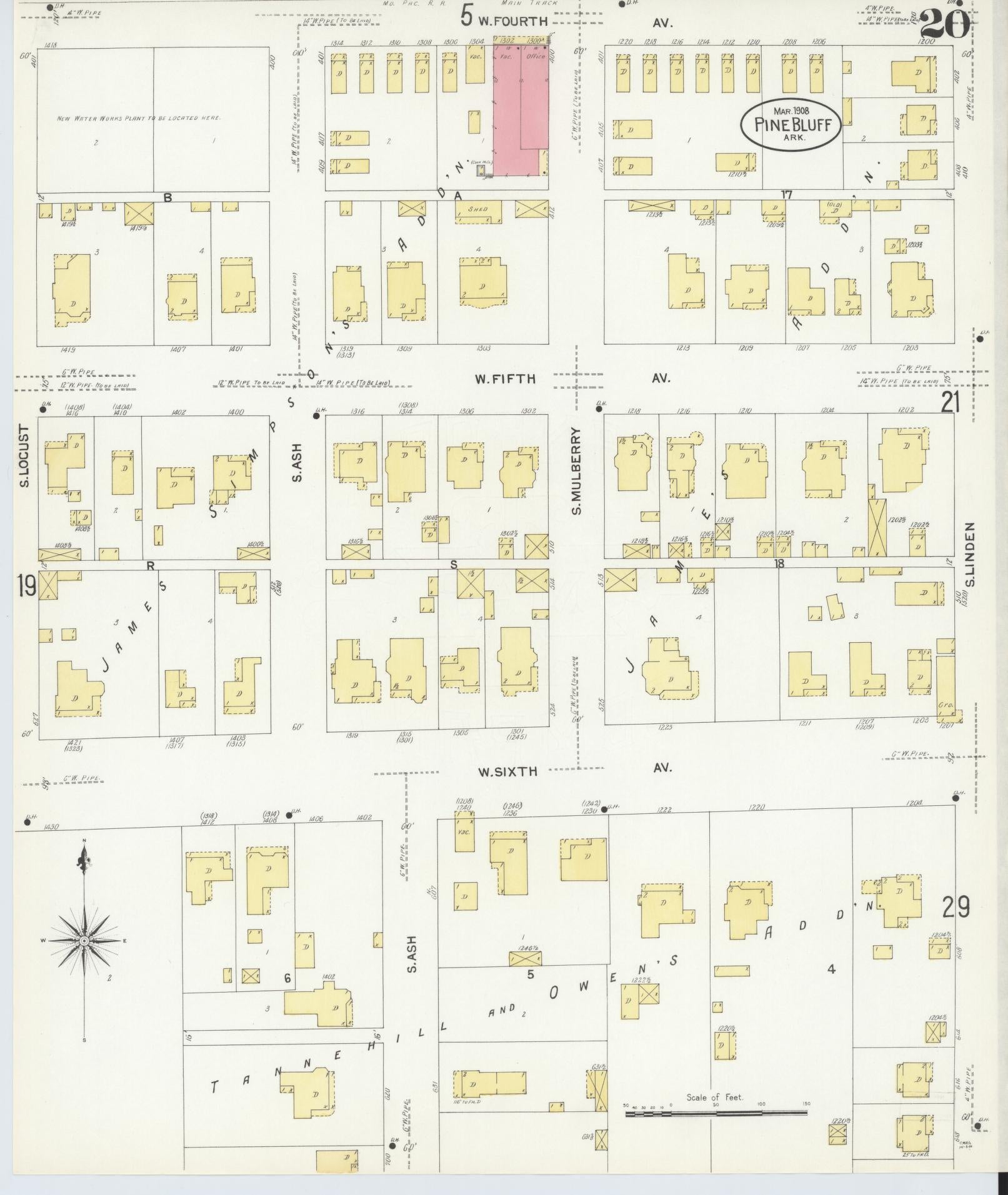 Sanborn Fire Insurance Map from Pine Bluff, Jefferson County, Arkansas (1908), Sheet #0020 - Historic Sanborn Fire Insurance Map Print, vintage old map wall art, antique decor, genealogy gift, Arkansas Arkansas map