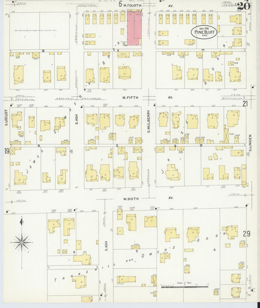 Sanborn Fire Insurance Map from Pine Bluff, Jefferson County, Arkansas (1908), Sheet #0020 - Historic Sanborn Fire Insurance Map Print, vintage old map wall art, antique decor, genealogy gift, Arkansas Arkansas map