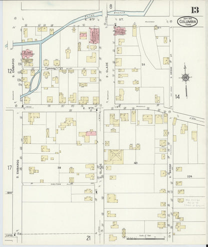 Sanborn Fire Insurance Map from Columbia, Maury County, Tennessee (1914), Sheet #0013 - Complete Map Set gallery image, historic Sanborn map, vintage wall art, Tennessee Tennessee