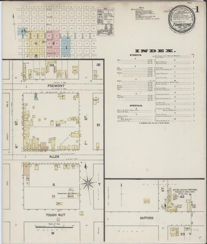 Sanborn Fire Insurance Map from Tombstone, Cochise County, Arizona (1889), Sheet #0001 - Complete Map Set gallery image, historic Sanborn map, vintage wall art, Arizona Arizona