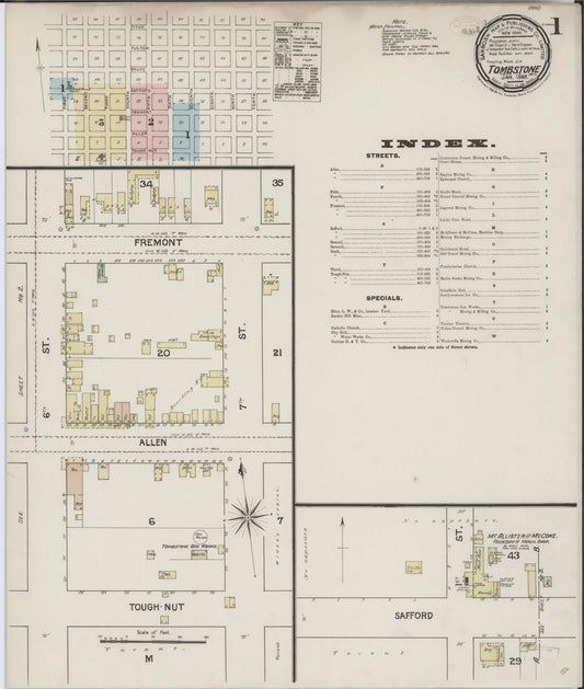 Sanborn Fire Insurance Map from Tombstone, Cochise County, Arizona (1889), Sheet #0001 - Complete Map Set gallery image, historic Sanborn map, vintage wall art, Arizona Arizona