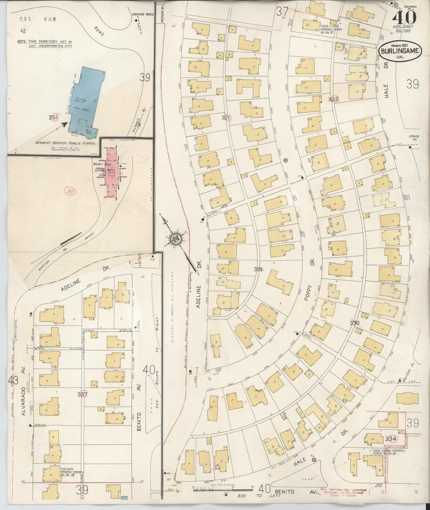 Sanborn Fire Insurance Map from Burlingame, San Mateo County, California (1949), Sheet #0040 - Complete Map Set gallery image, historic Sanborn map, vintage wall art, California California