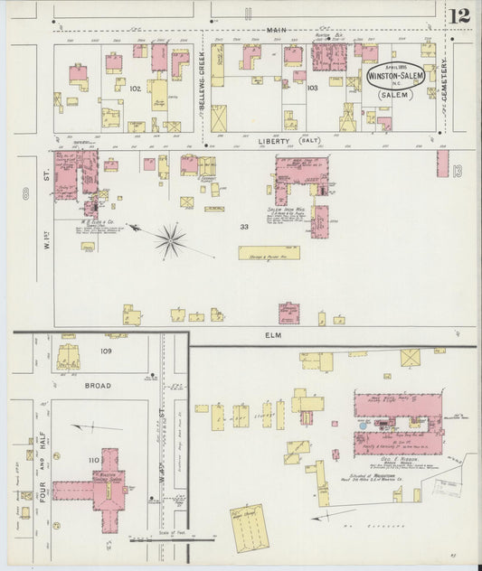 Sanborn Fire Insurance Map from Winston-Salem, Forsyth County, North Carolina (1895), Sheet #0012 - Historic Sanborn Fire Insurance Map Print, vintage old map wall art, antique decor, genealogy gift, North Carolina North Carolina map