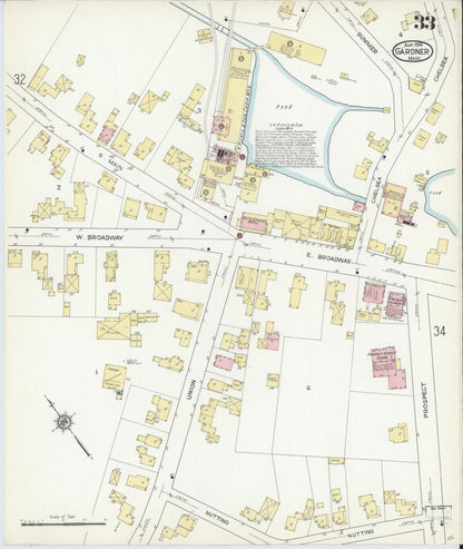 Sanborn Fire Insurance Map from Gardner, Worcester County, Massachusetts (1914), Sheet #0033 - Historic Sanborn Fire Insurance Map Print, vintage old map wall art, antique decor, genealogy gift, Massachusetts Massachusetts map