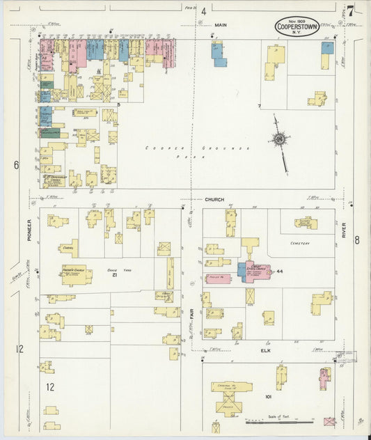 Sanborn Fire Insurance Map from Cooperstown, Otsego County, New York (1909), Sheet #0007 - Historic Sanborn Fire Insurance Map Print, vintage old map wall art, antique decor, genealogy gift, New York New York map