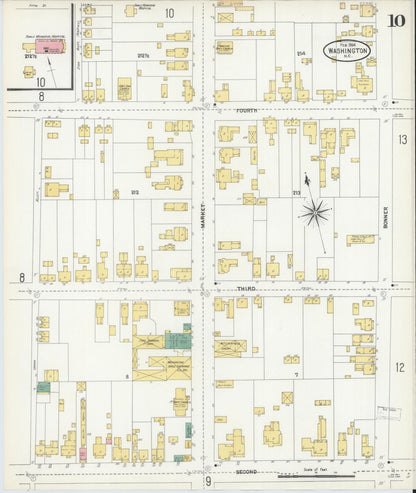 Sanborn Fire Insurance Map from Washington, Beaufort County, North Carolina (1904), Sheet #0010 - Complete Map Set gallery image, historic Sanborn map, vintage wall art, North Carolina North Carolina