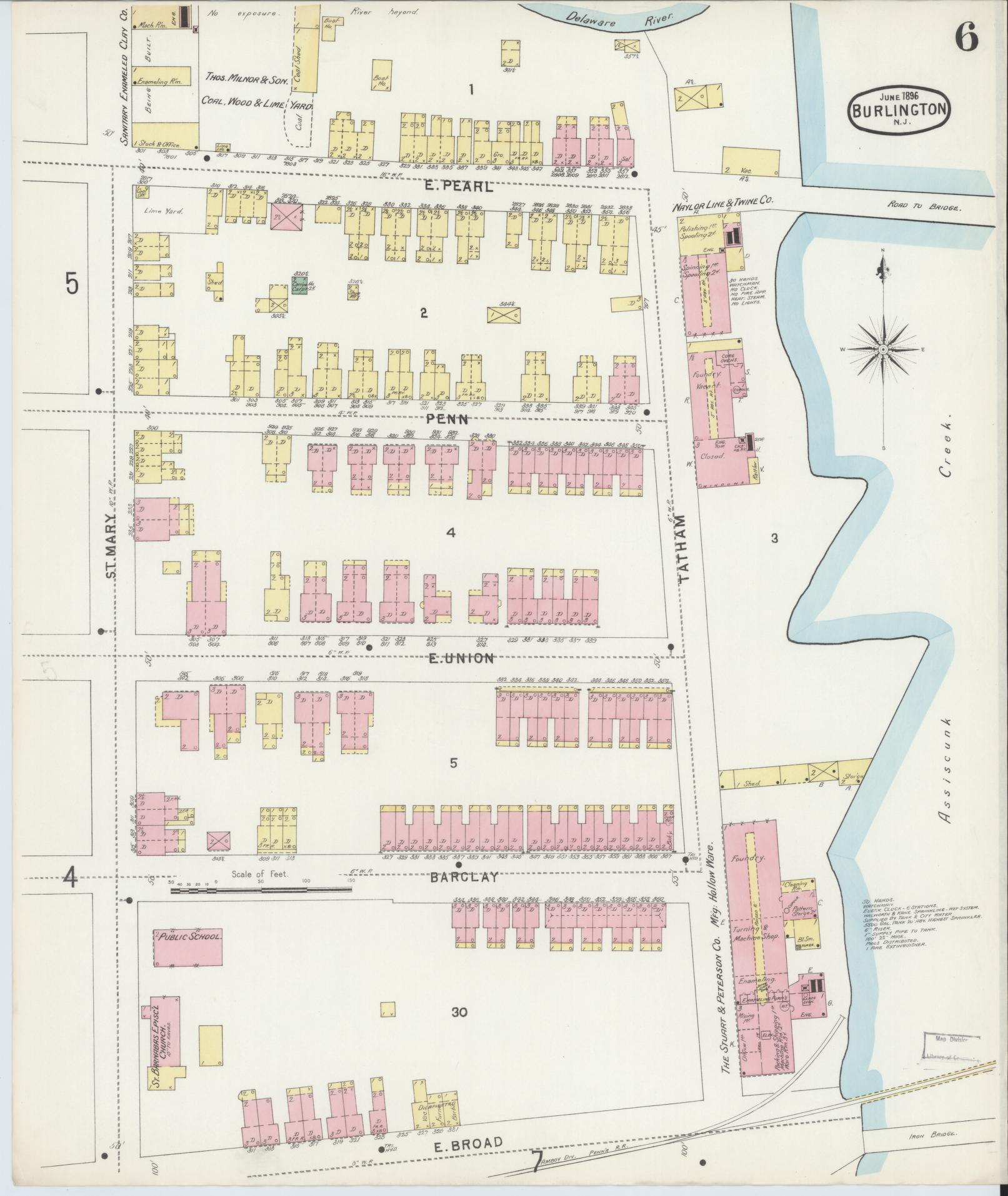 Sanborn Fire Insurance Map from Burlington, Burlington County, New Jersey (1896), Sheet #0006 - Complete Map Set gallery image, historic Sanborn map, vintage wall art, New Jersey New Jersey