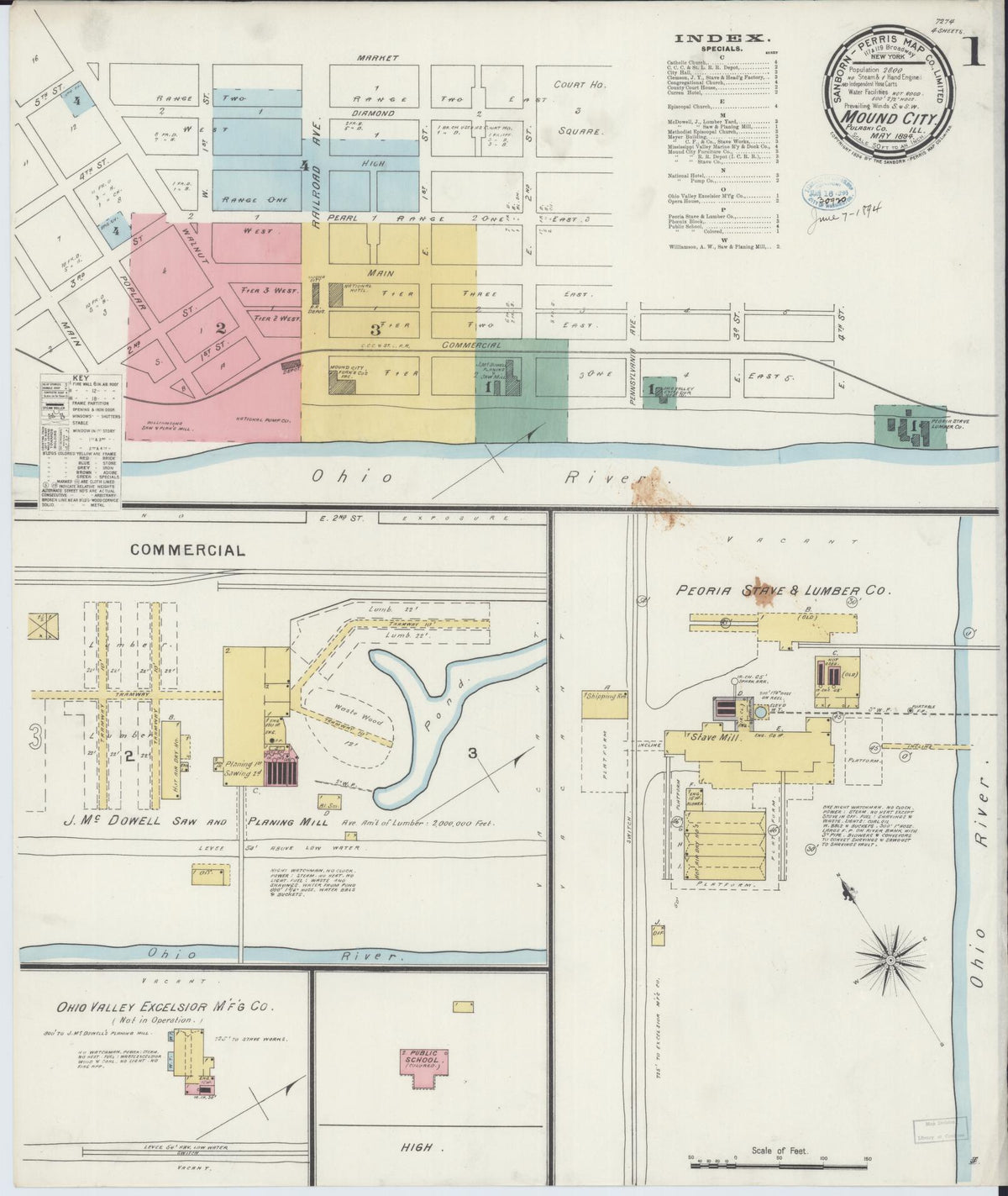 Sanborn Fire Insurance Map from Mound City, Pulaski County, Illinois (1894), Sheet #0001 - Complete Map Set gallery image, historic Sanborn map, vintage wall art, Illinois Illinois