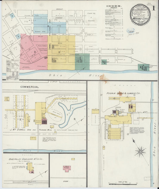 Sanborn Fire Insurance Map from Mound City, Pulaski County, Illinois (1894), Sheet #0001 - Complete Map Set gallery image, historic Sanborn map, vintage wall art, Illinois Illinois