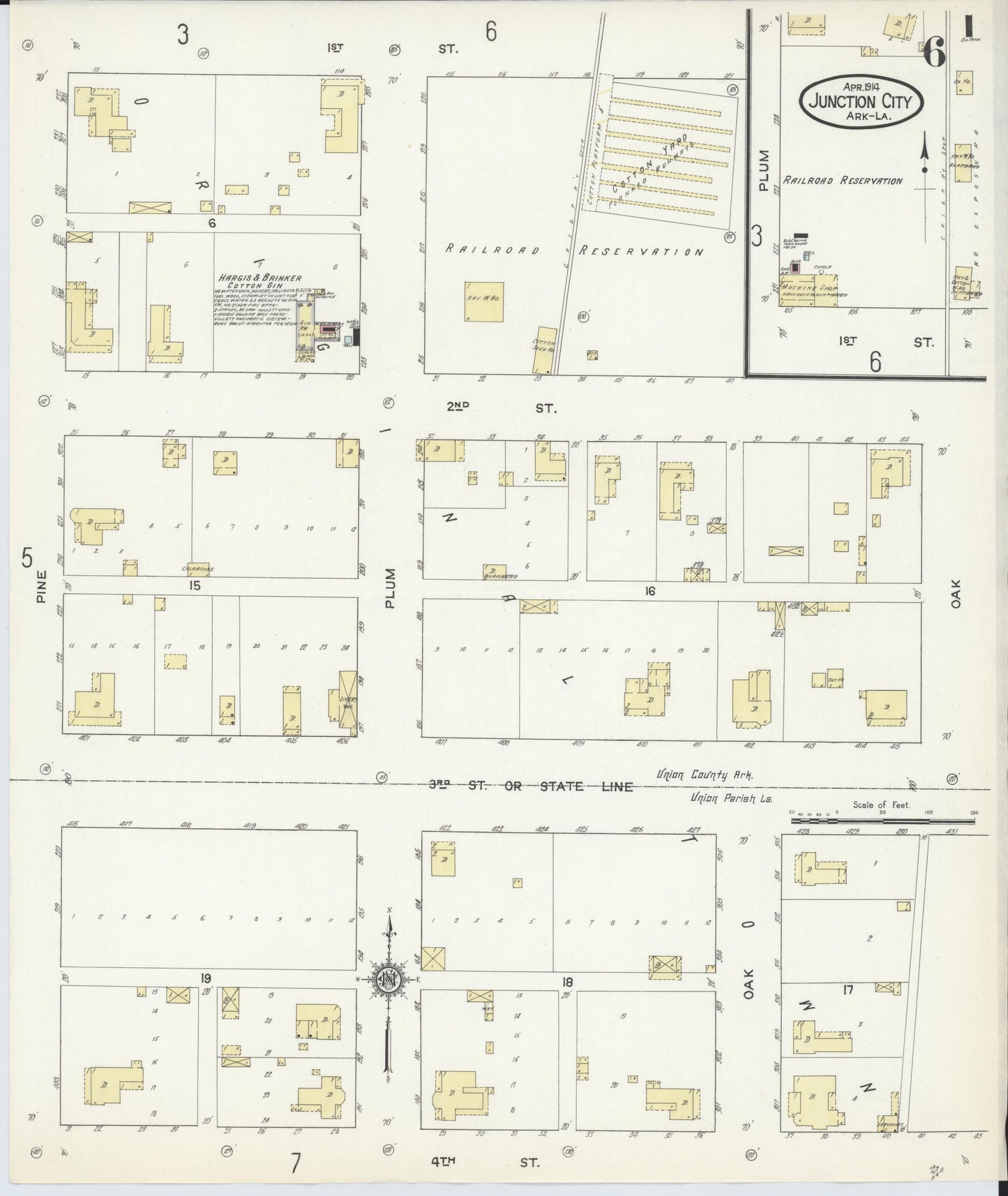 Sanborn Fire Insurance Map from Junction City, Union County, Arkansas (1914), Sheet #0006 - Complete Map Set gallery image, historic Sanborn map, vintage wall art, Arkansas Arkansas