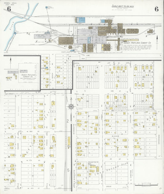 Sanborn Fire Insurance Map from Dewey, Washington County, Oklahoma (1935), Sheet #0006 - Historic Sanborn Fire Insurance Map Print, vintage old map wall art, antique decor, genealogy gift, Oklahoma Oklahoma map