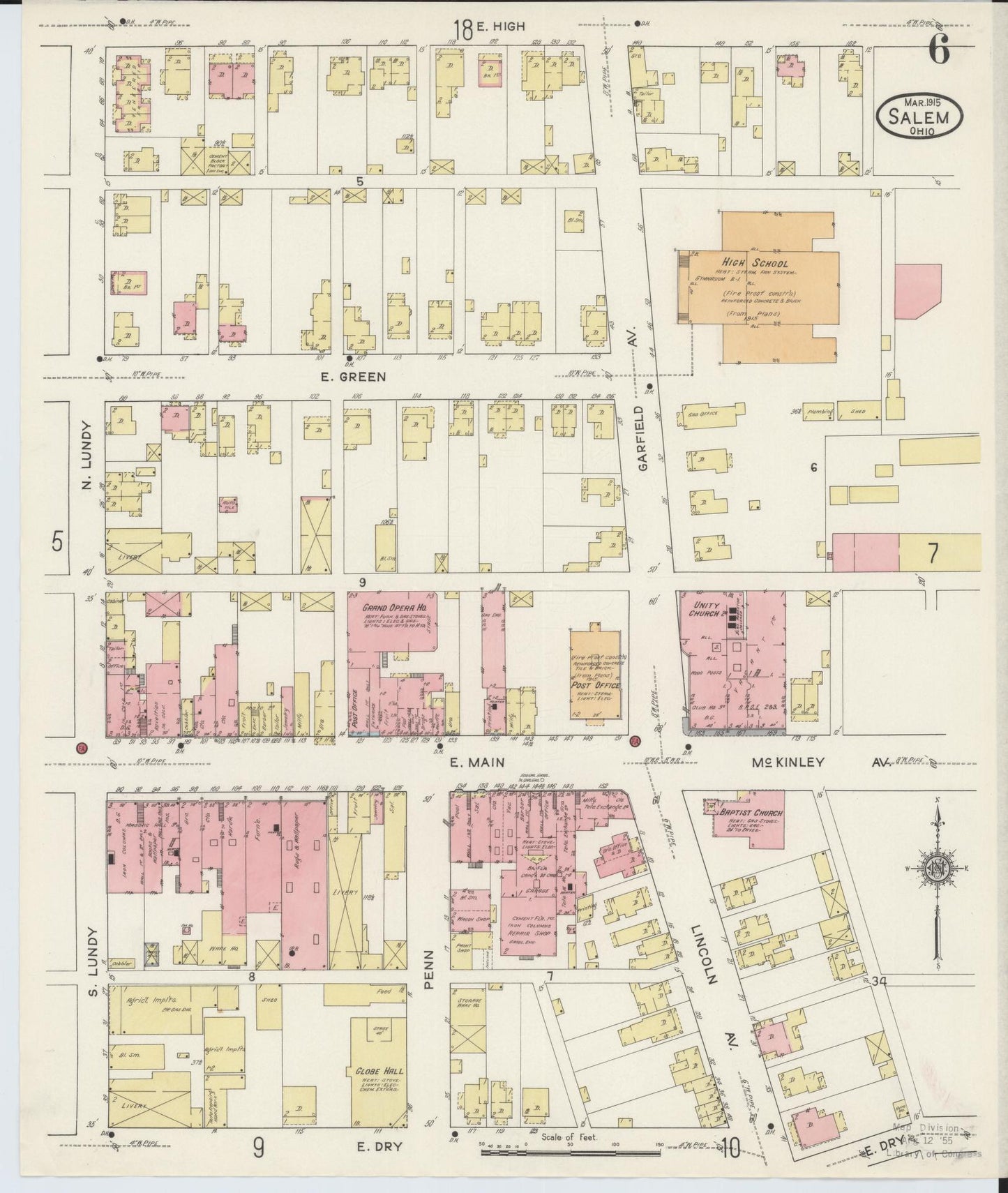 Sanborn Fire Insurance Map from Salem, Columbiana County, Ohio (1915), Sheet #0006 - Historic Sanborn Fire Insurance Map Print, vintage old map wall art, antique decor, genealogy gift, Ohio Ohio map