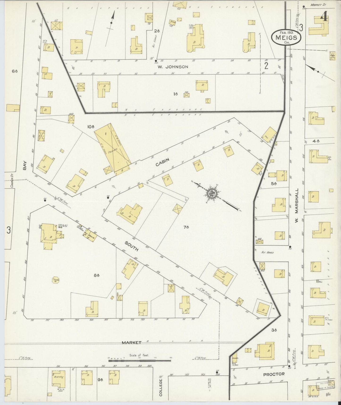 Sanborn Fire Insurance Map from Meigs, Thomas County, Georgia (1913), Sheet #0004 - Complete Map Set gallery image, historic Sanborn map, vintage wall art, Georgia Georgia