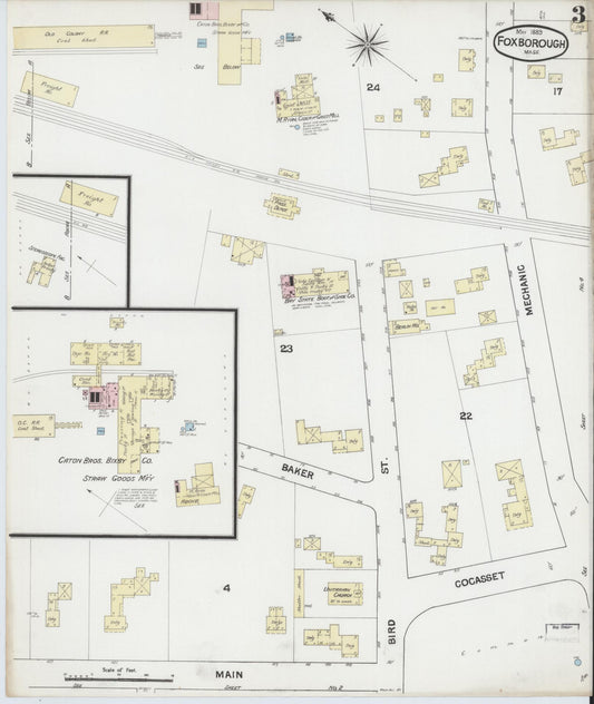 Sanborn Fire Insurance Map from Foxboro, Norfolk County, Massachusetts (1889), Sheet #0003 - Historic Sanborn Fire Insurance Map Print, vintage old map wall art, antique decor, genealogy gift, Massachusetts Massachusetts map