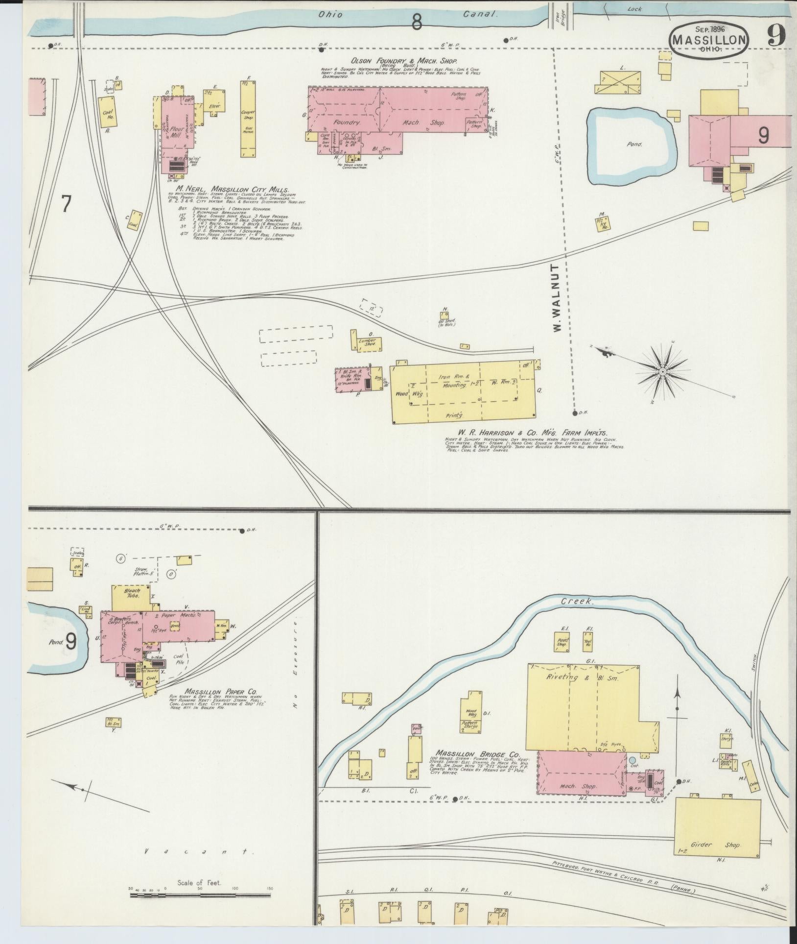 Sanborn Fire Insurance Map from Massillon, Stark County, Ohio (1896), Sheet #0009 - Historic Sanborn Fire Insurance Map Print, vintage old map wall art, antique decor, genealogy gift, Ohio Ohio map