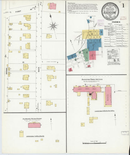 Sanborn Fire Insurance Map from Blackstone, Nottoway County, Virginia (1908), Sheet #0001 - Complete Map Set gallery image, historic Sanborn map, vintage wall art, Virginia Virginia