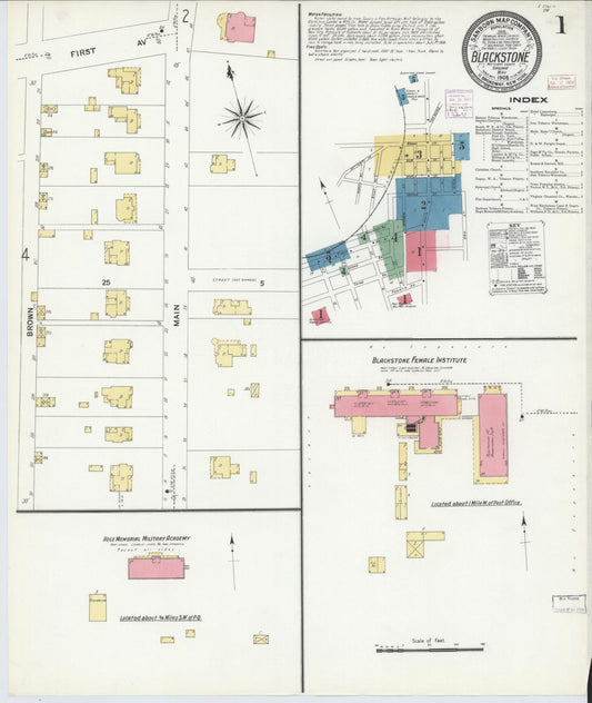 Sanborn Fire Insurance Map from Blackstone, Nottoway County, Virginia (1908), Sheet #0001 - Complete Map Set gallery image, historic Sanborn map, vintage wall art, Virginia Virginia