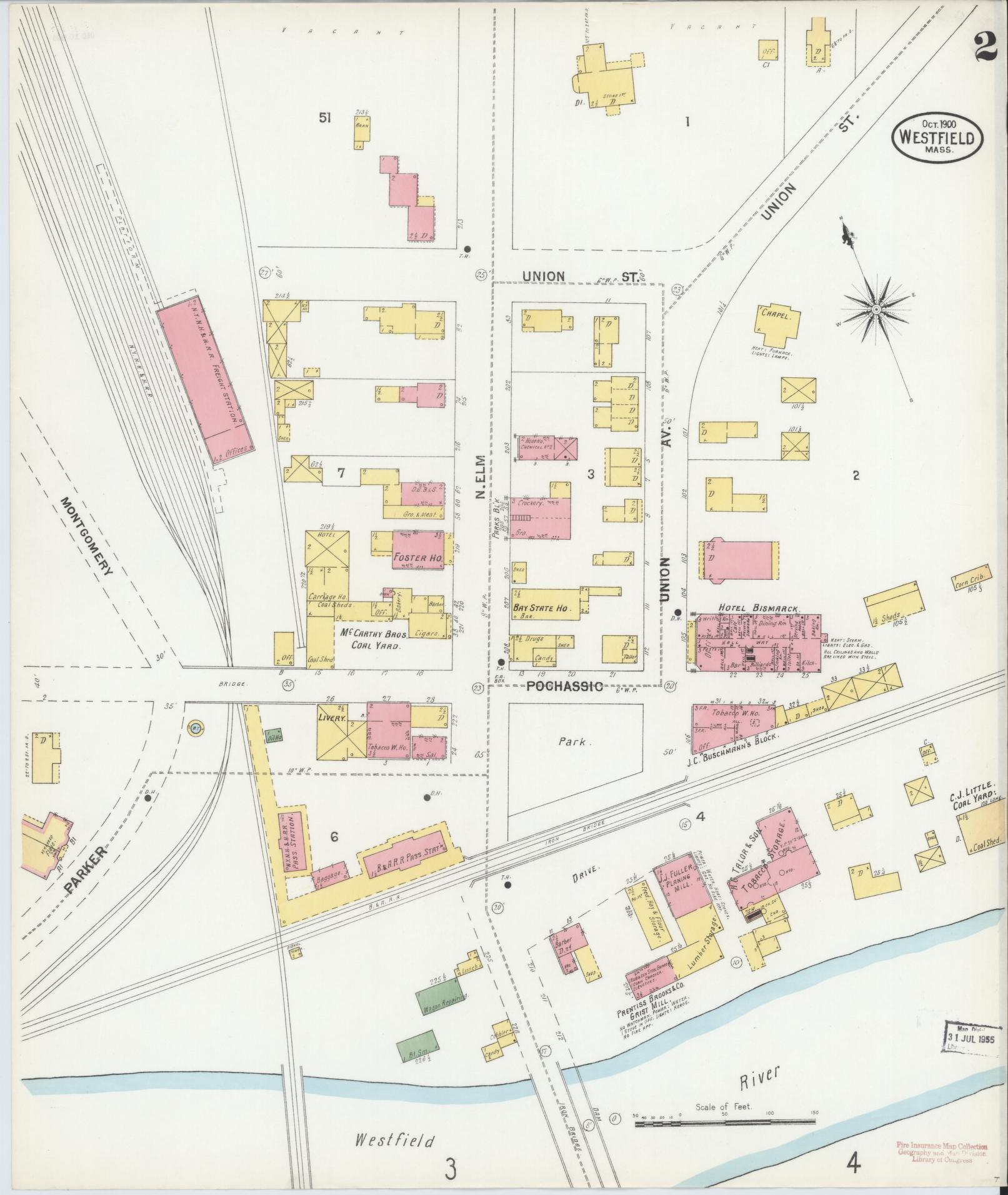 Sanborn Fire Insurance Map from Westfield, Hampden County, Massachusetts (1900), Sheet #0002 - Complete Map Set gallery image, historic Sanborn map, vintage wall art, Massachusetts Massachusetts