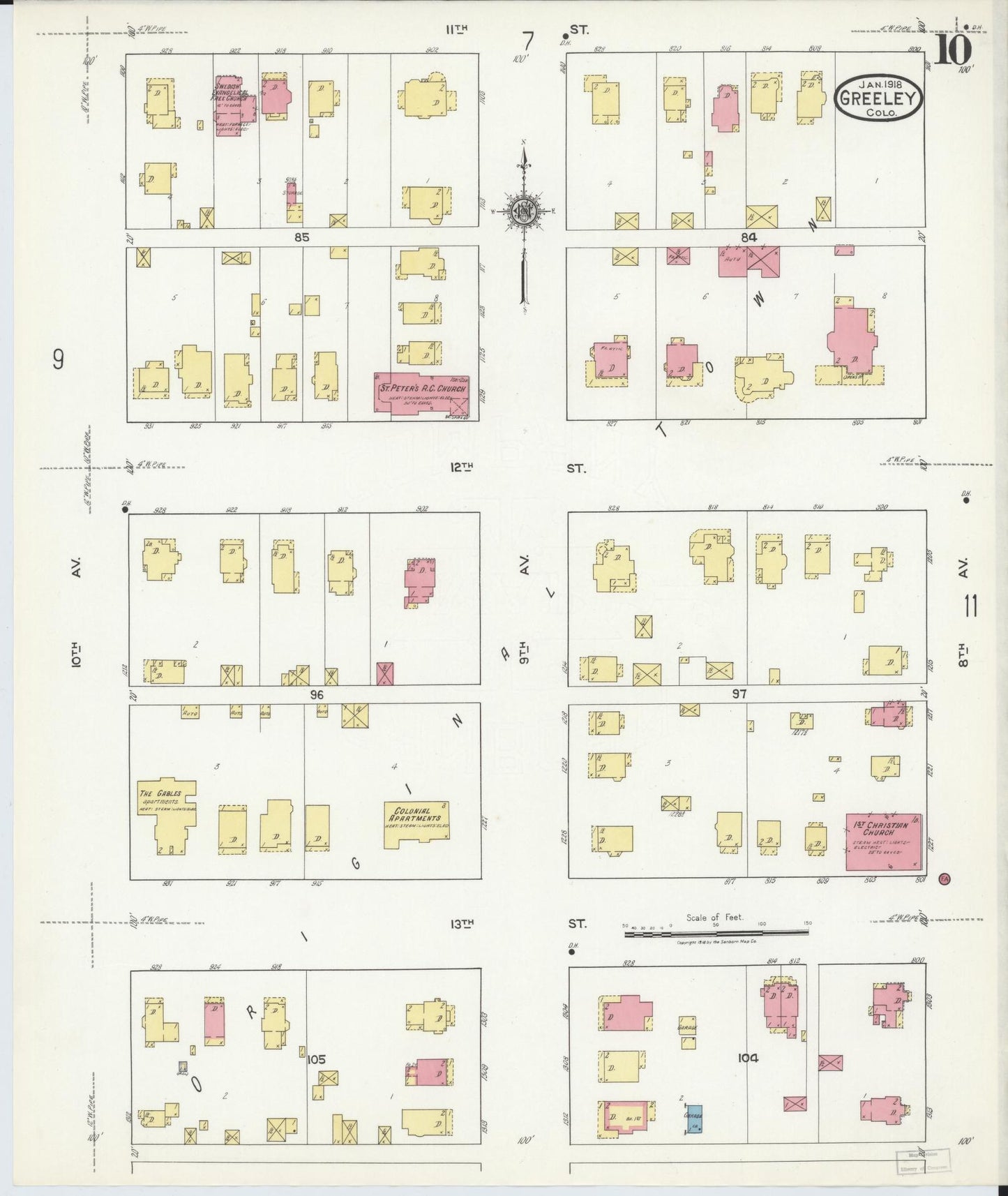 Sanborn Fire Insurance Map from Greeley, Weld County, Colorado (1918), Sheet #0010 - Complete Map Set gallery image, historic Sanborn map, vintage wall art, Colorado Colorado