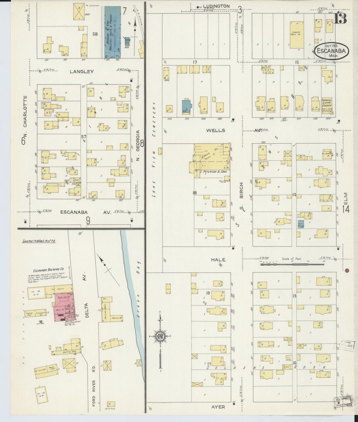 Sanborn Fire Insurance Map from Escanaba, Delta County, Michigan (1913), Sheet #0013 - Complete Map Set gallery image, historic Sanborn map, vintage wall art, Michigan Michigan