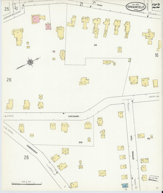 Sanborn Fire Insurance Map from Greenfield, Franklin County, Massachusetts (1909), Sheet #0022 - Historic Sanborn Fire Insurance Map Print, vintage old map wall art, antique decor, genealogy gift, Massachusetts Massachusetts map