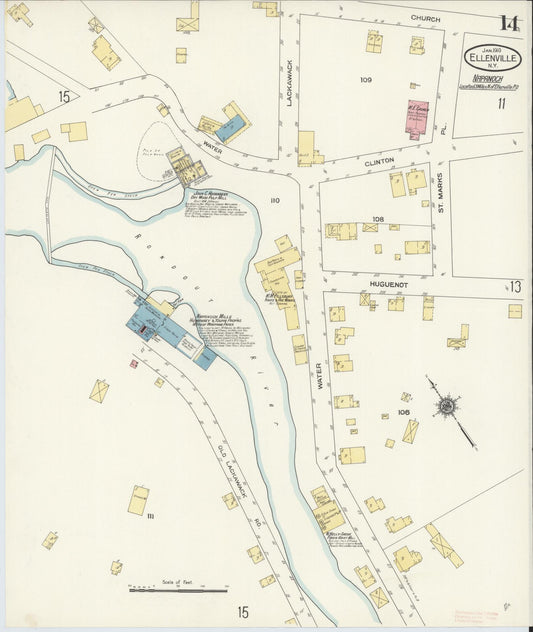 Sanborn Fire Insurance Map from Ellenville, Ulster County, New York (1910), Sheet #0014 - Historic Sanborn Fire Insurance Map Print, vintage old map wall art, antique decor, genealogy gift, New York New York map