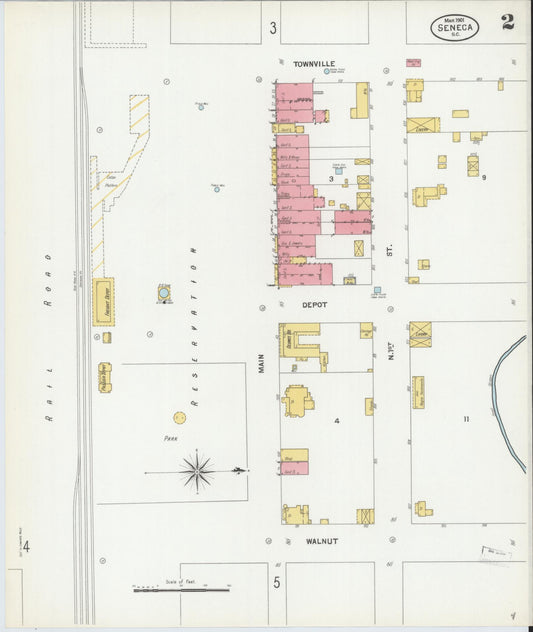 Sanborn Fire Insurance Map from Seneca, Oconee County, South Carolina (1901), Sheet #0002 - Historic Sanborn Fire Insurance Map Print, vintage old map wall art, antique decor, genealogy gift, South Carolina South Carolina map