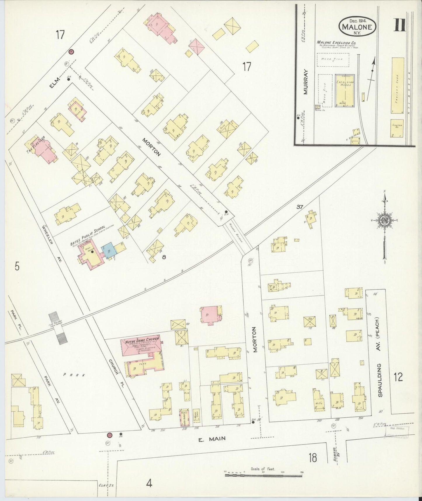 Sanborn Fire Insurance Map from Malone, Franklin County, New York (1914), Sheet #0011 - Historic Sanborn Fire Insurance Map Print, vintage old map wall art, antique decor, genealogy gift, New York New York map