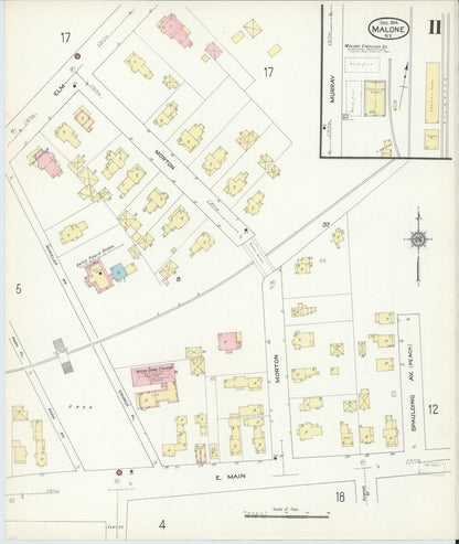 Sanborn Fire Insurance Map from Malone, Franklin County, New York (1914), Sheet #0011 - Historic Sanborn Fire Insurance Map Print, vintage old map wall art, antique decor, genealogy gift, New York New York map