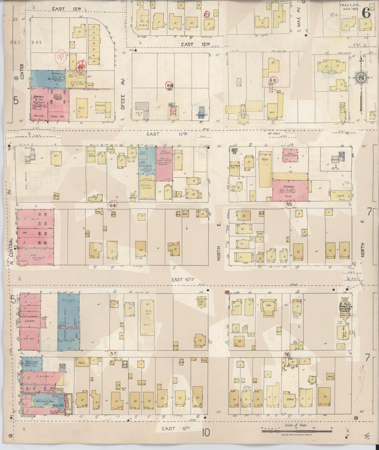 Sanborn Fire Insurance Map from Tracy, San Joaquin County, California (1945), Sheet #0006 - Complete Map Set gallery image, historic Sanborn map, vintage wall art, California California