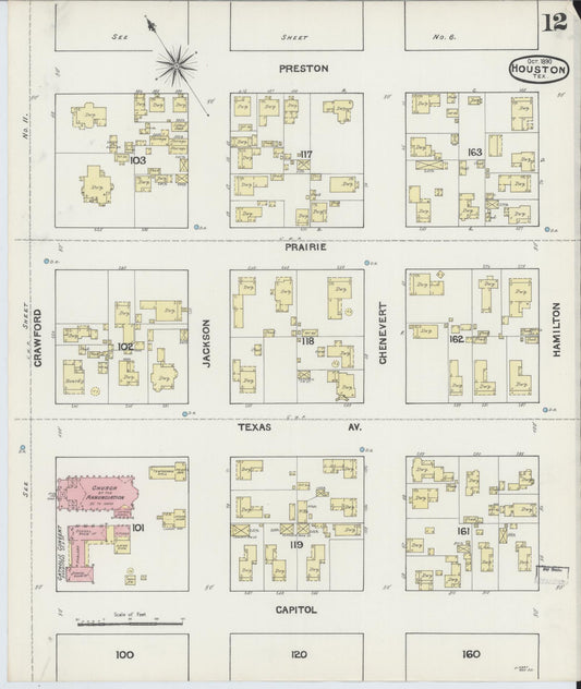 Sanborn Fire Insurance Map from Houston, Harris County, Texas (1890), Sheet #0012 - Historic Sanborn Fire Insurance Map Print, vintage old map wall art, antique decor, genealogy gift, Texas Texas map