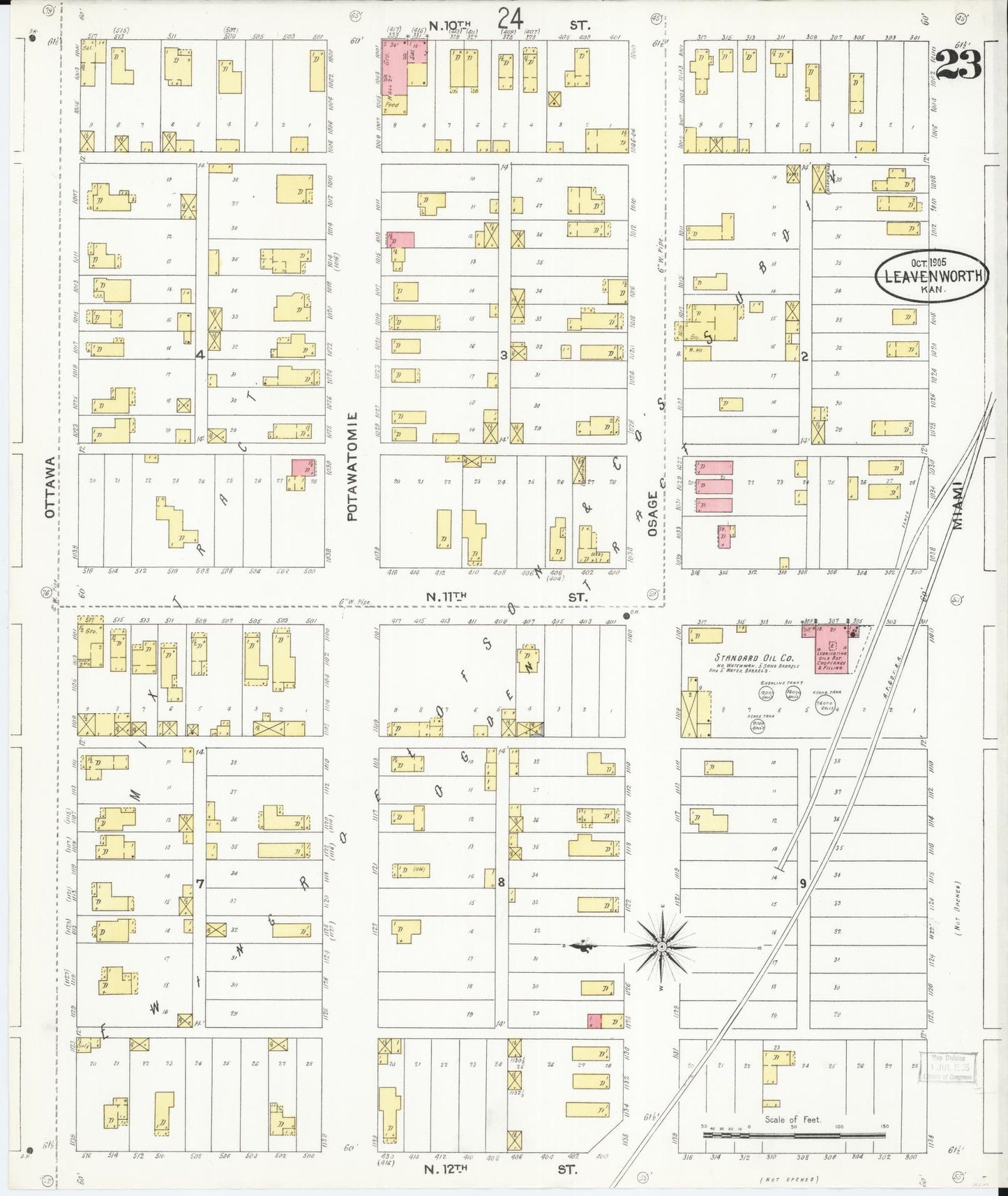 Sanborn Fire Insurance Map from Leavenworth, Leavenworth County, Kansas (1905), Sheet #0024 - Complete Map Set gallery image, historic Sanborn map, vintage wall art, Kansas Kansas