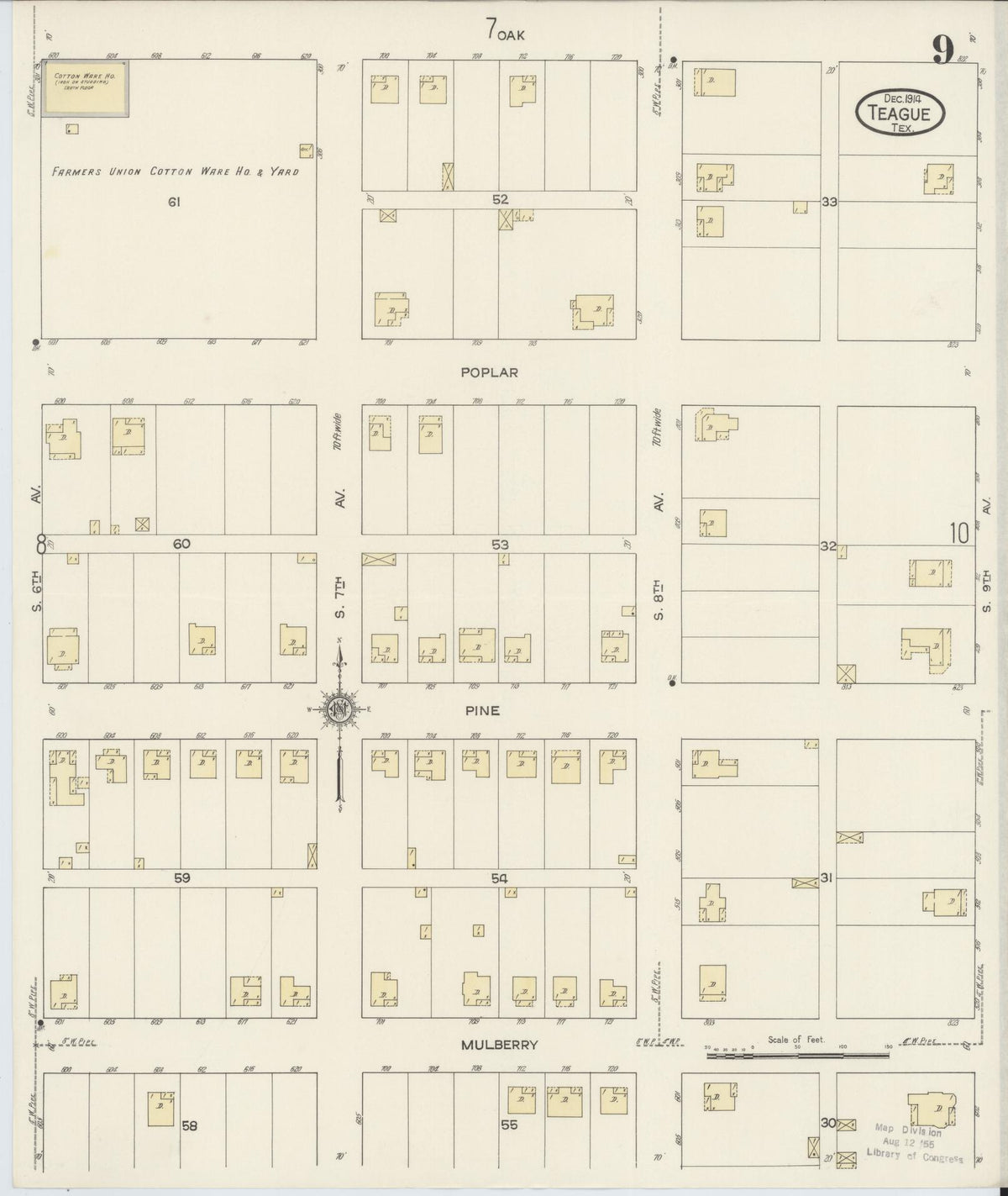 Sanborn Fire Insurance Map from Teague, Freestone County, Texas (1914), Sheet #0009 - Complete Map Set gallery image, historic Sanborn map, vintage wall art, Texas Texas
